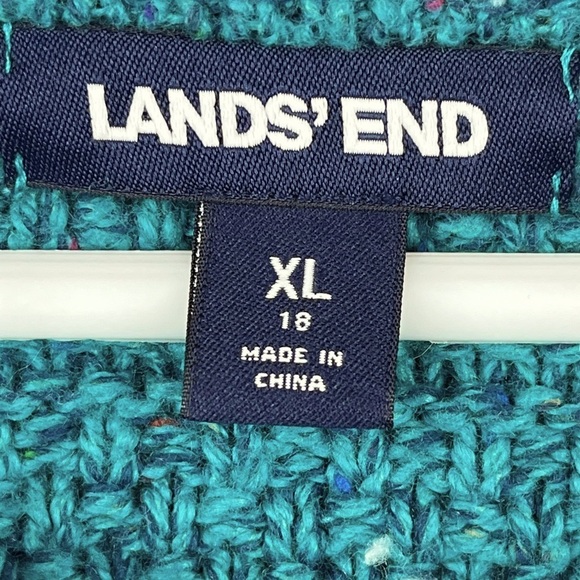 LANDS END Aqua Green Confetti Rag Sweater Wool Blend XL - Picture 6 of 15